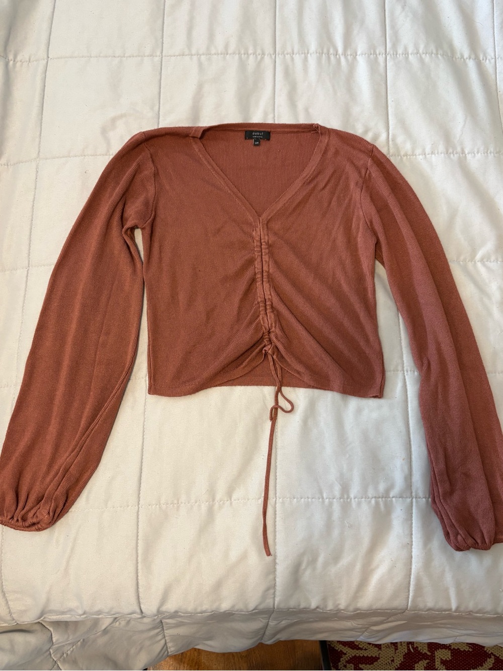 Women’s Rust Ruched V-Neck Long Sleeve Top
